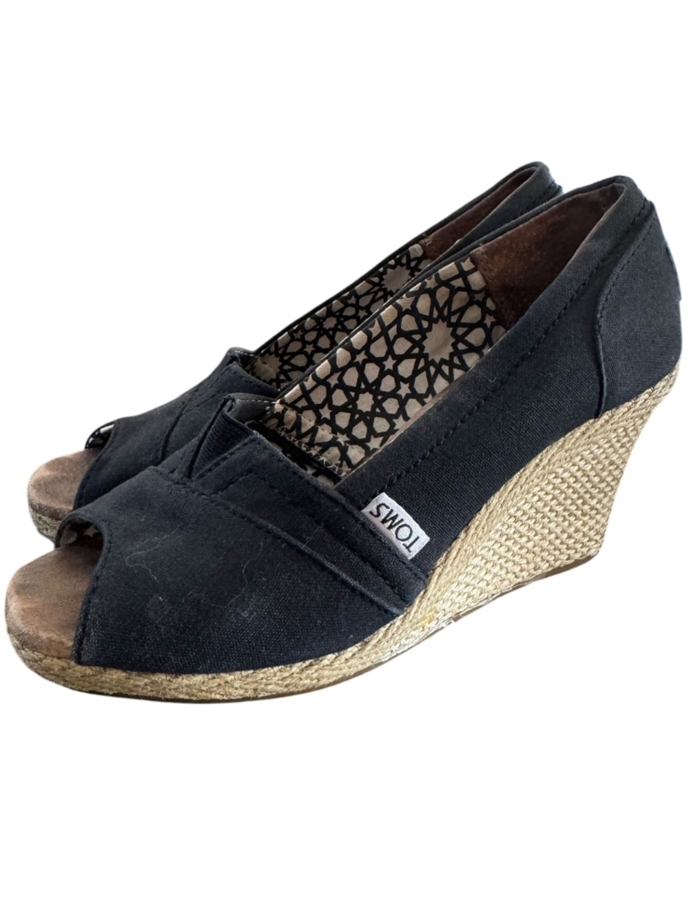 Toms Classic Black Canvas Wedge Heel Shoe Size 6